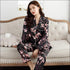 2 Pcs Set Flower Print Long-sleeve Satin Top And Pants