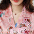 2 Pcs Set Flower Print Long-sleeve Satin Top And Pants