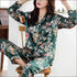 2 Pcs Set Flower Print Long-sleeve Satin Top And Pants