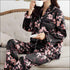 2 Pcs Set Flower Print Long-sleeve Satin Top And Pants