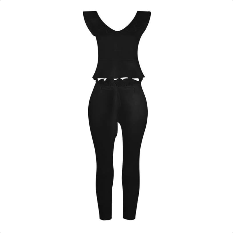 2 Pcs Women Ruffled Design Sleeveless Tops And Solid Color 