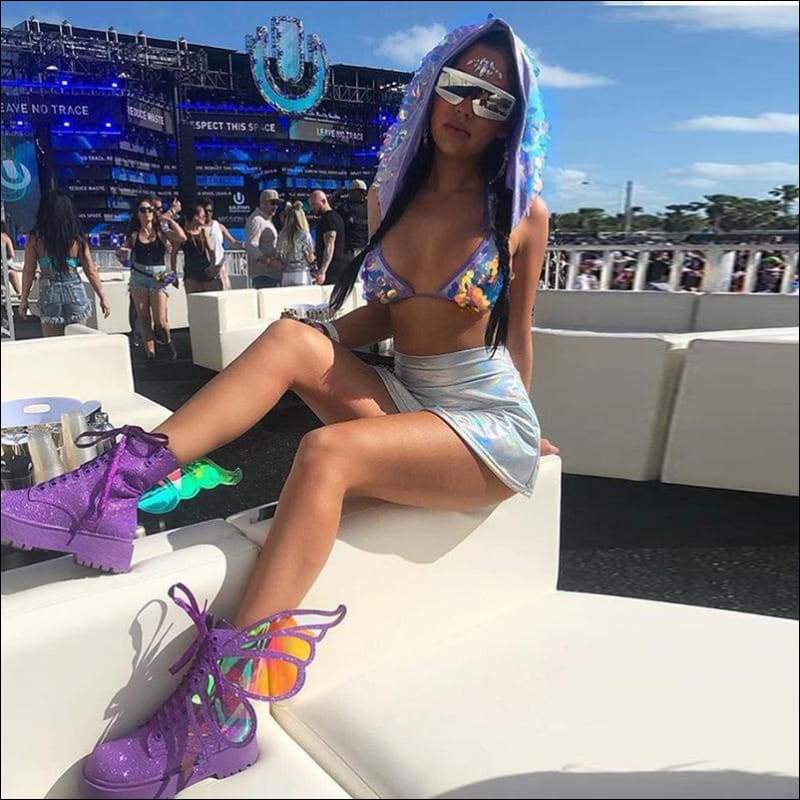 2 Pcs/Set Lace-up Fluorescence Color Crop Top And Skirt Set 