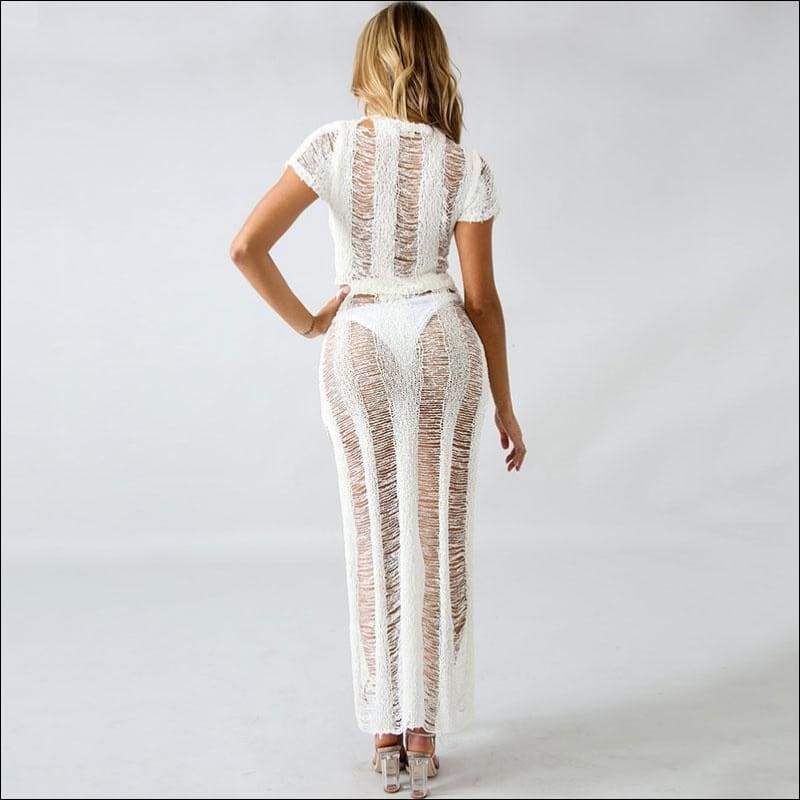 2 Pcs/Set Sexy Hollow See-through Coverup - Sets Co-ords