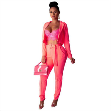 2 Pcs/set Solid Color Lapel Blazer Pencil Pants