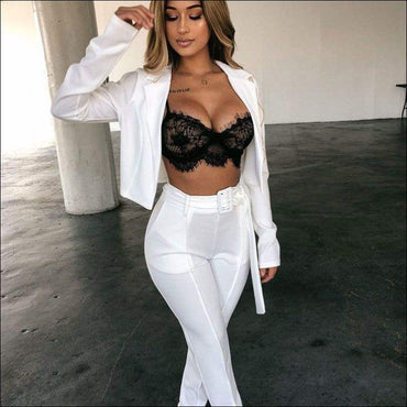 2 Pcs/set Solid Color Lapel Blazer Pencil Pants