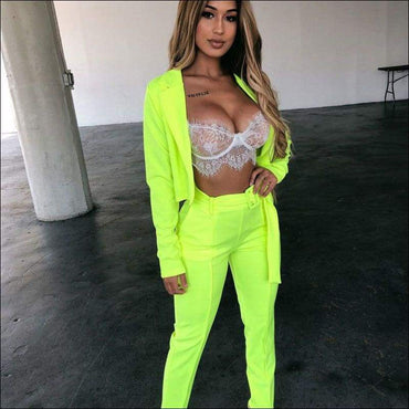 2 Pcs/set Solid Color Lapel Blazer Pencil Pants