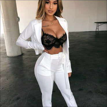 2 Pcs/set Solid Color Lapel Blazer Pencil Pants