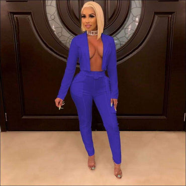 2 Pcs/set Solid Color Lapel Blazer Pencil Pants