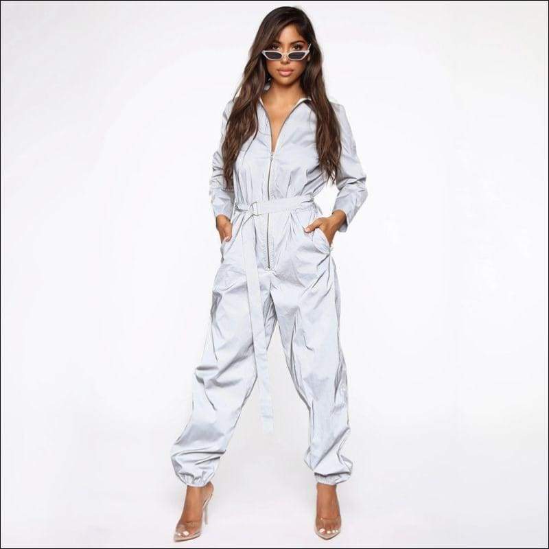 3M Fabric Loose Pattern Casual Jumpsuits - S / Silver - 