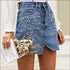 A Shape High-waisted Unique Triangle Cutting Denim Skirt