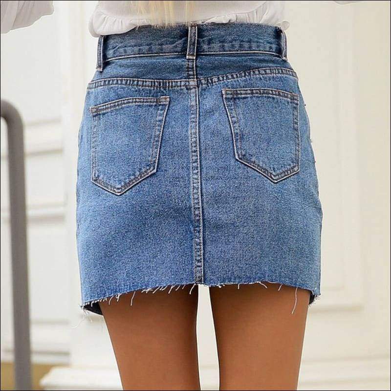 A Shape High-waisted Unique Triangle Cutting Denim Skirt - 