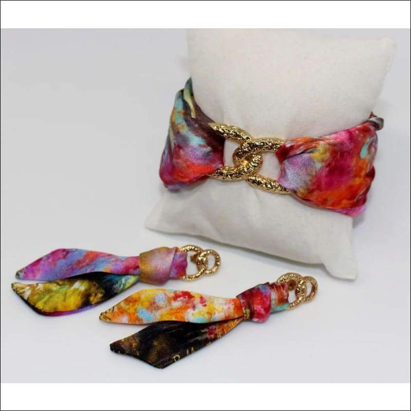 Autumn silk tie earring & bracelet - Earrings