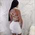 Backless Bandage Top And Bodycon Skirt Three Pieces Sets Sexy See-through Mesh Diamonds