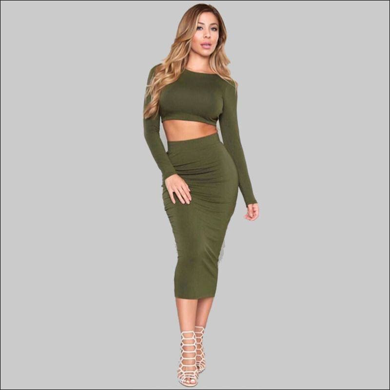 Backless Design Crop Top Tight Skirt Two Pieces Set - Sets 