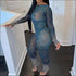 Backless Long-sleeve Figure Flattering See-through Jumpsuits