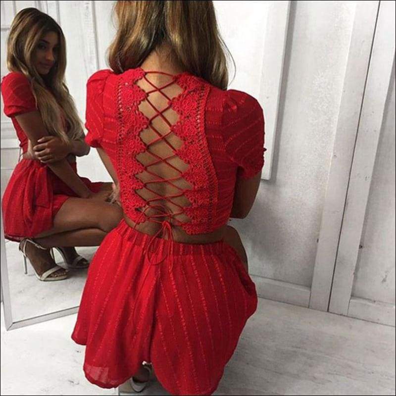 Backless Tops And High-Waisted Wide Leg Shorts Set - S / Red