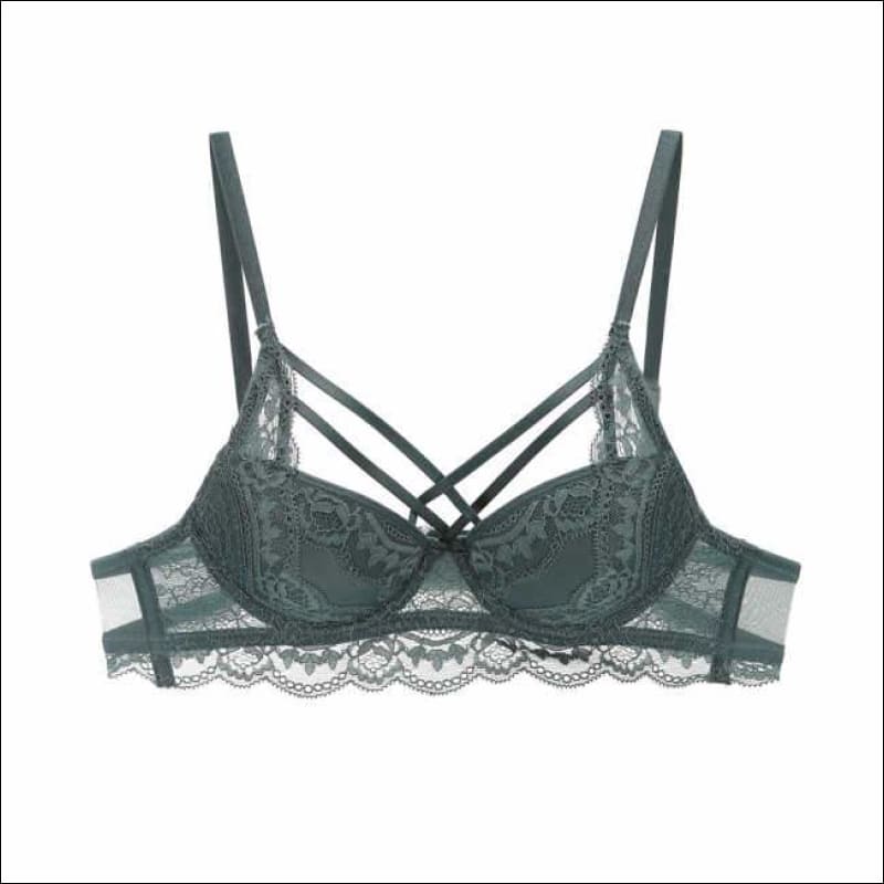 Bandage Embroidery Push-up Bra Set - 70A / Green - Lingerie 
