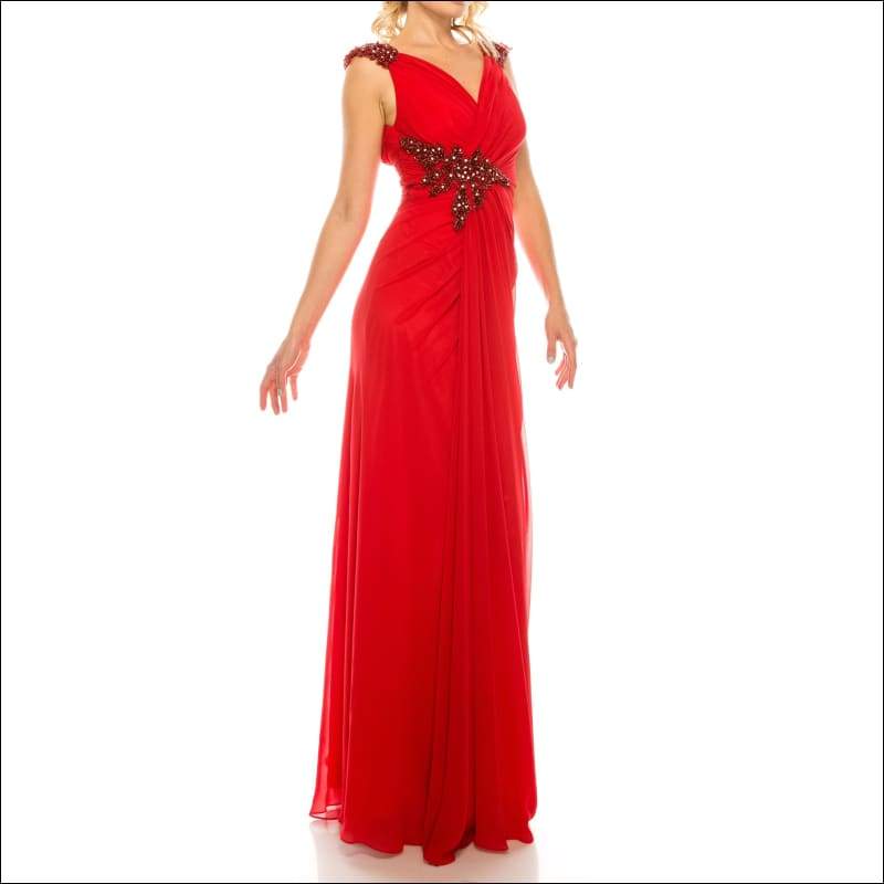 Beaded Long Sheath Evening Dress - 4 / RED - Dresses
