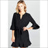 Bell Sleeve Waist Tie Dress With Notch Neck