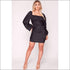 Black Satin Puff Sleeve Bodycon Dress