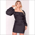 Black Satin Puff Sleeve Bodycon Dress