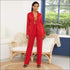 Blazer Straight Pants Suit Set Work Sexy Lapel Lace-up Long-sleeve