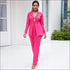 Blazer Straight Pants Suit Set Work Sexy Lapel Lace-up Long-sleeve