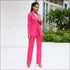 Blazer Straight Pants Suit Set Work Sexy Lapel Lace-up Long-sleeve