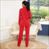 Blazer Straight Pants Suit Set Work Sexy Lapel Lace-up Long-sleeve