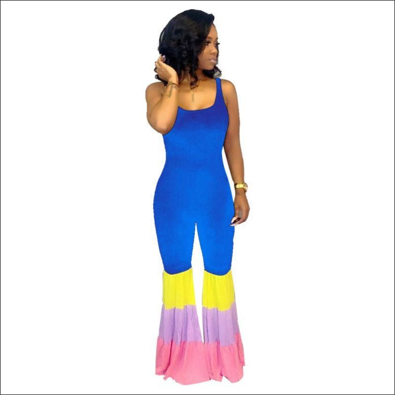 Blocking Layered Design Neon Color Jumpsuits - S / Blue - 