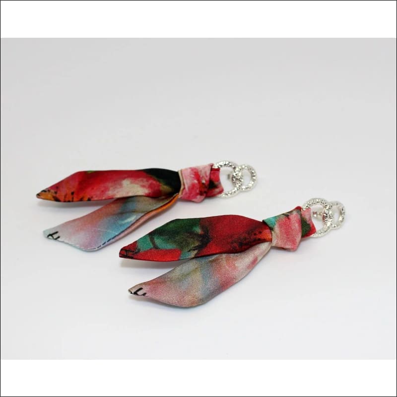 Blooming Cherry silk tie earring & bracelet set - Earrings