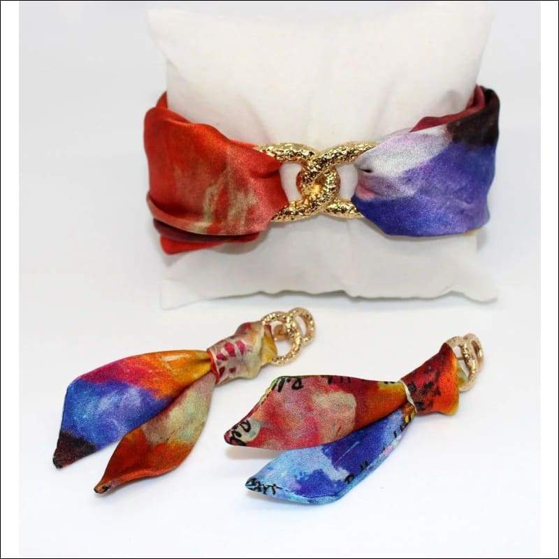 Blooming Iris silk tie earring - Gold - Earrings