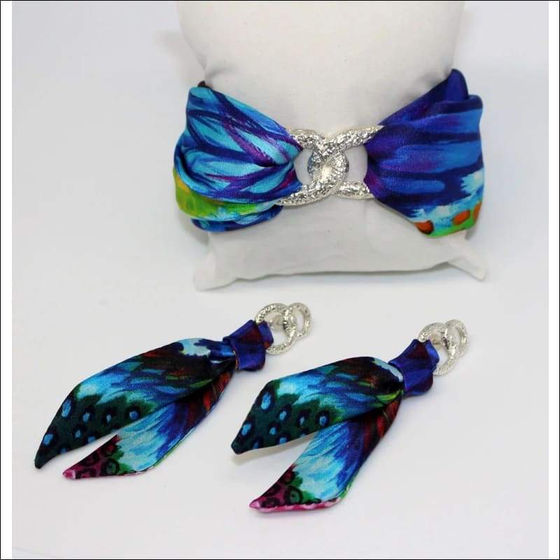 Blue Iris silk tie earring & bracelet set - Earrings