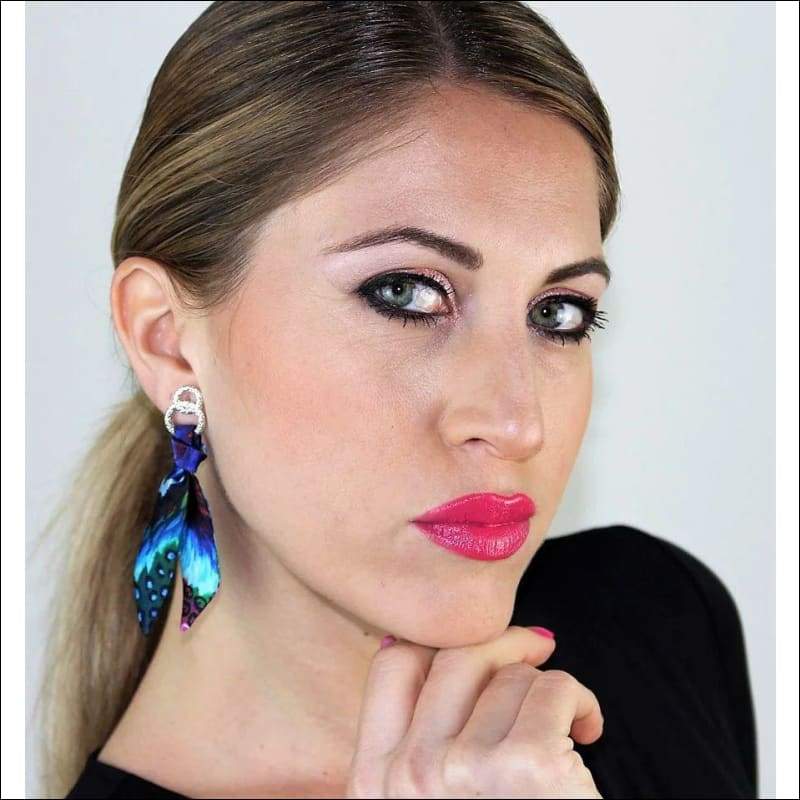 Blue Iris silk tie earring - Gold - Earrings