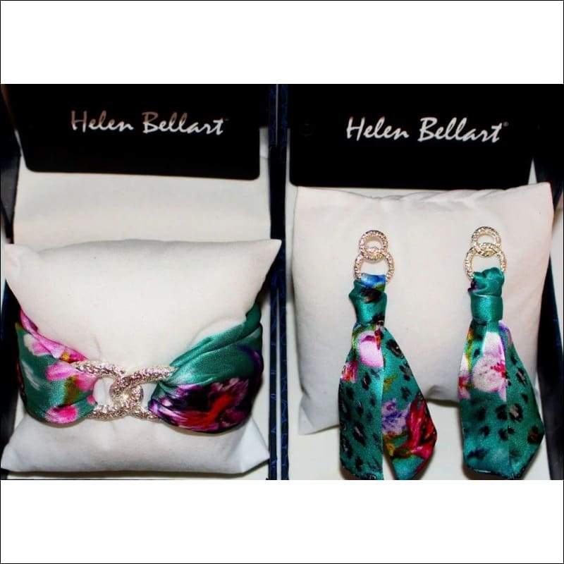 Blue Spring silk tie earring & bracelet set - Earrings