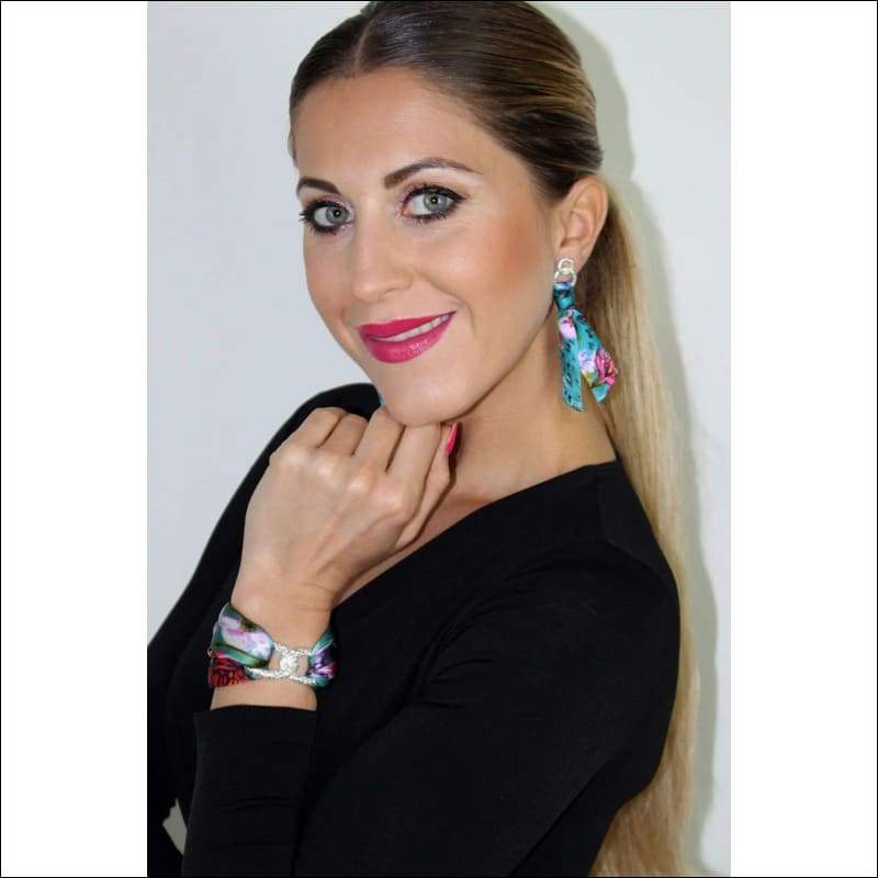 Blue Spring silk tie earring - Gold - Earrings