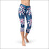 Blue Tropical Leaf Capri Leggings for Women