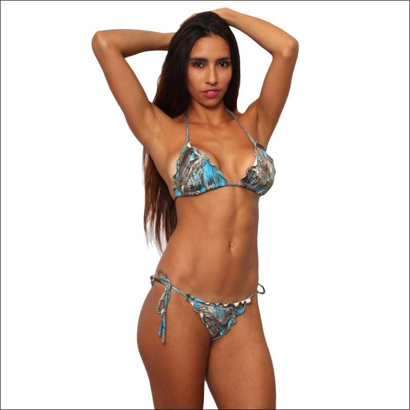 Blue True Timber Ruffled Bikini - Swimwear