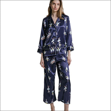 Bright Color Dancing Girl Print Silk-like Pajamas Set
