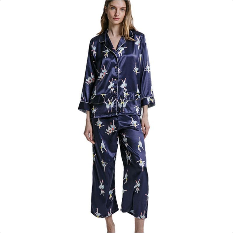 Bright Color Dancing Girl Print Silk-like Pajamas Set - M / 