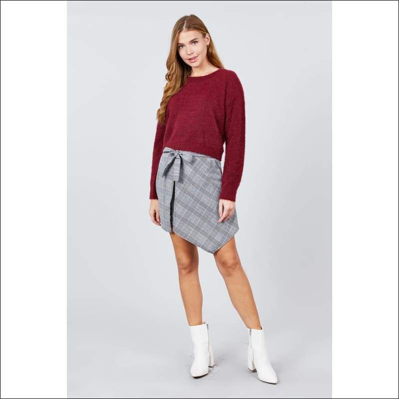 Burgundy Soft Round Neck Crop Sweater - Jewelry & Watches