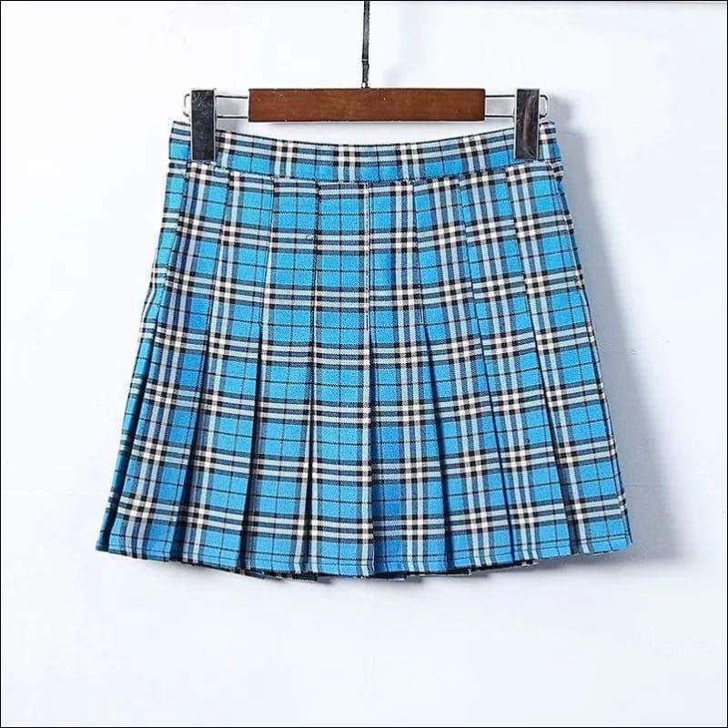 Campus Style Women Plaid Print Pleated Skirt - XS / Blue - 