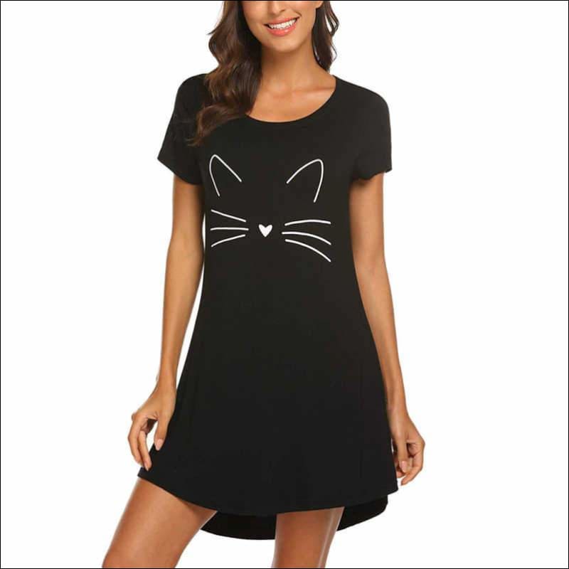 Cartoon Pattern Casual Short Sleeve Comfy Nightdress - S / 