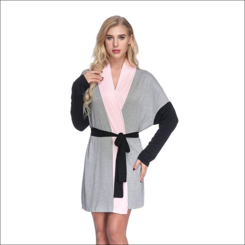 Casual Dolman Sleeve Contrast Color Night-robe - F / Grey - 