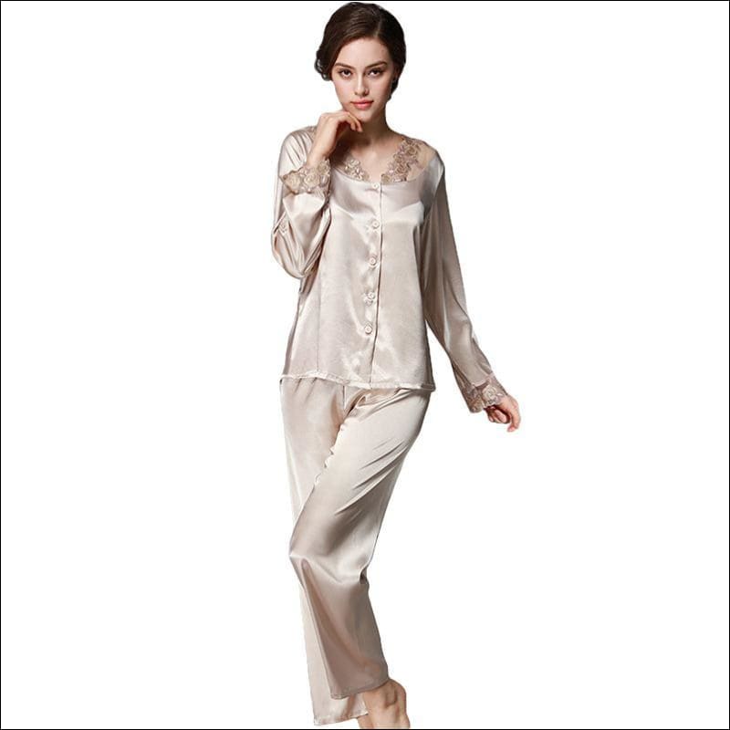 Casual Home Wear Silk Suits Pajamas - M / Camel - Lingerie &