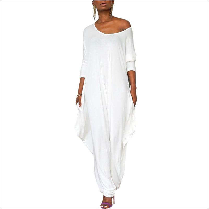 Casual Loose Dolman Backless Jumpsuit - S / White - 