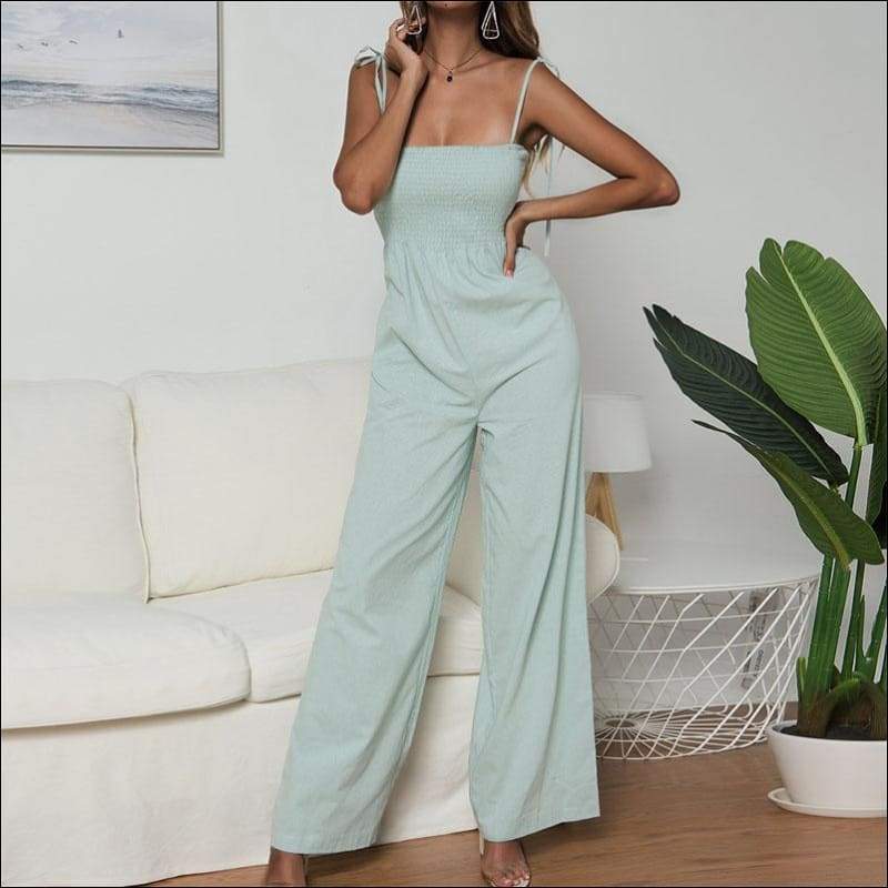 Casual Plain Color Strap - S / Green - Jumpsuits