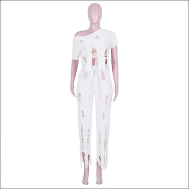 Casual Ripped Pattern Solid Color Crochet Two-piece Set