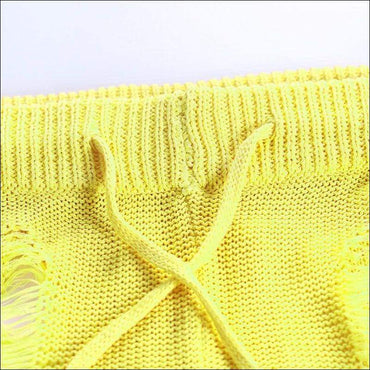 Casual Ripped Pattern Solid Color Crochet Two-piece Set