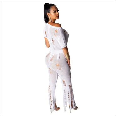 Casual Ripped Pattern Solid Color Crochet Two-piece Set